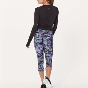Lululemon Fast & Free 7/8 Crop Capri Women Leggings Purple Green 4 Athletic Gym